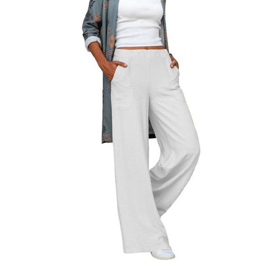 Damen nan weite Leinenmix-Hose mit hohem elastischen Bund und aufgesetzten Seitentaschen EB