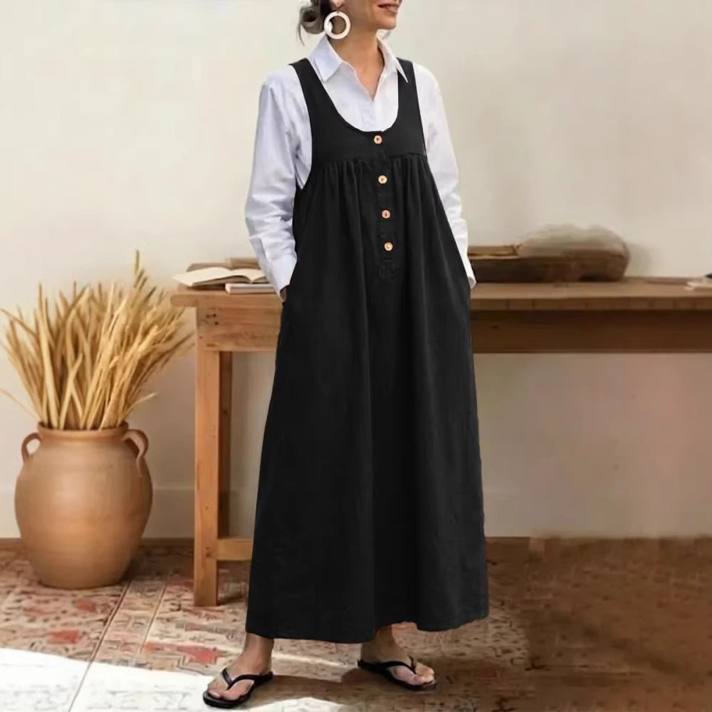 Damen Maxikleid mit Knopf- und Taschen-Details EB