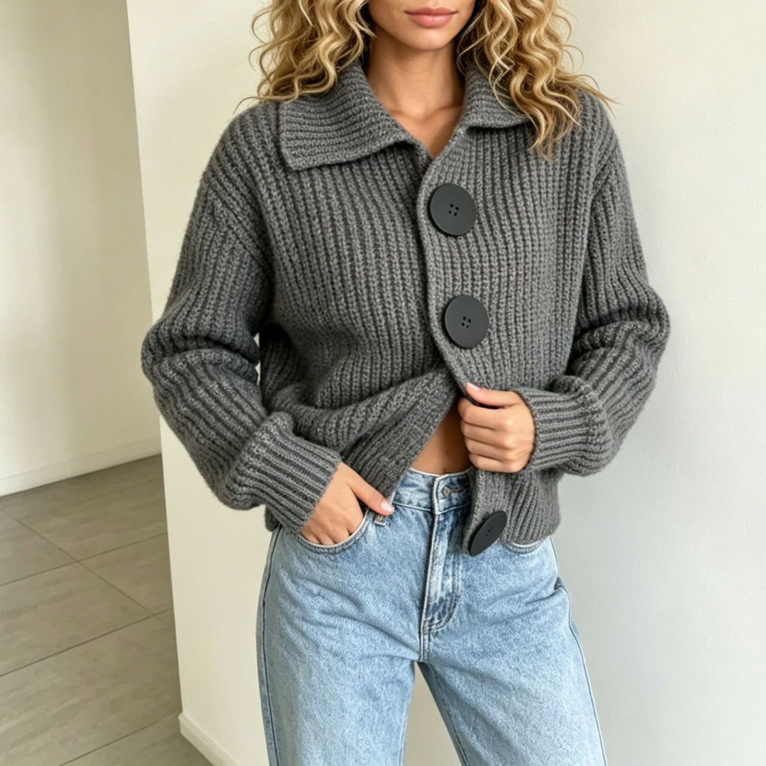Damen Grobstrick-Cardigan mit breitem Umlegekragen EB