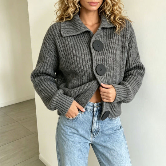 Damen Grobstrick-Cardigan mit breitem Umlegekragen EB