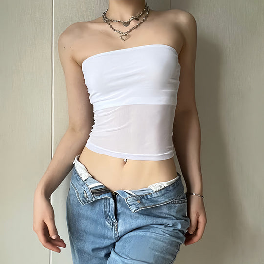 Damen bandeau Top im transparenten Design mit elastischem Material EB