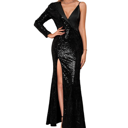 Damen Glitzerndes Maxikleid mit asymmetrischem Ausschnitt EB