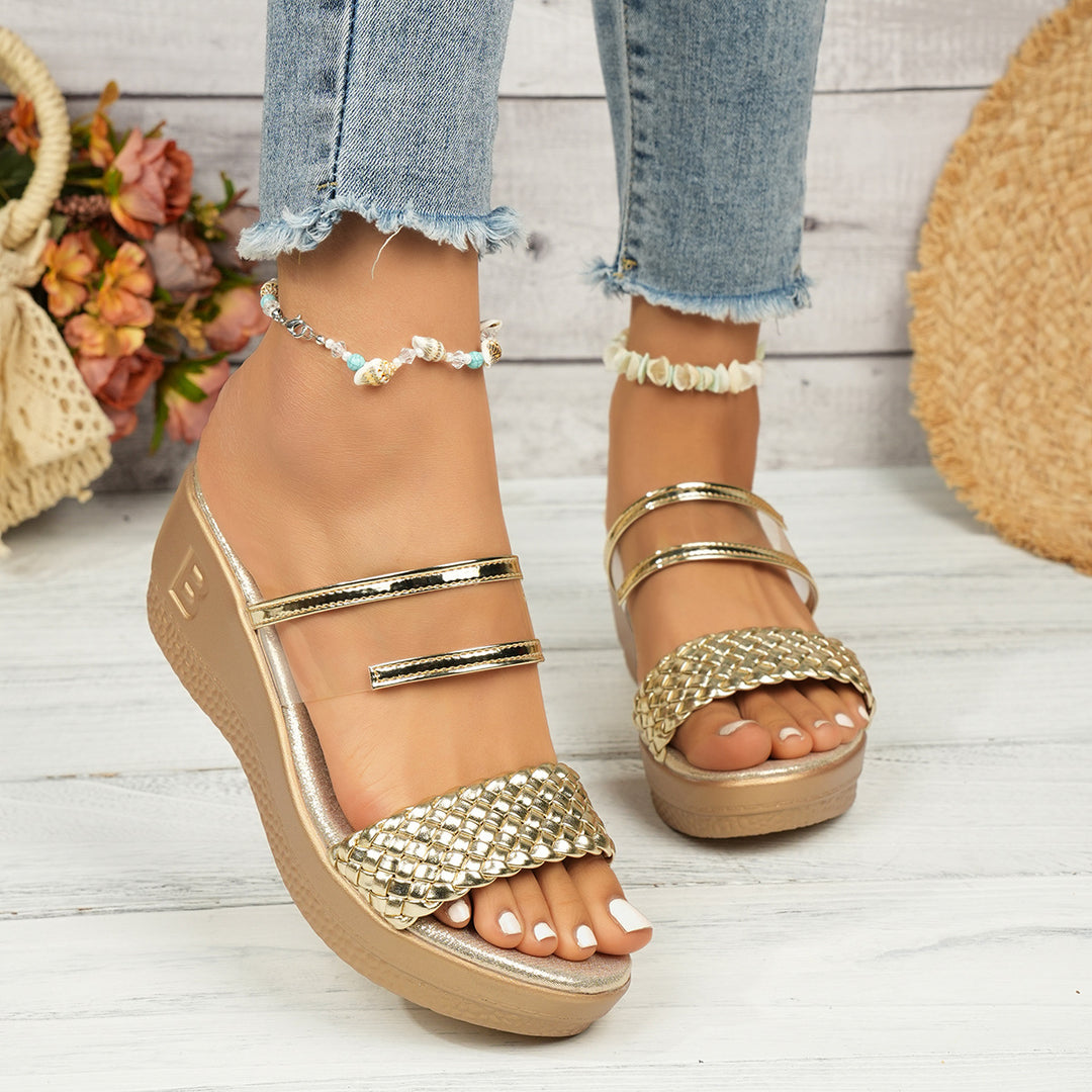 Damen Bequeme Mules mit dekorativer Flechtstruktur und elegantem Silberakzent EB
