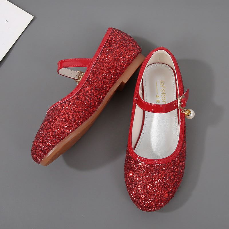 Mädchen Glitzernde Mary Jane Ballerinas mit Perlenapplikation EB