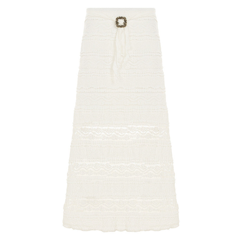 Damen Midirock mit elegantem Rüschensaum und dekorativem Taillengürtel EB