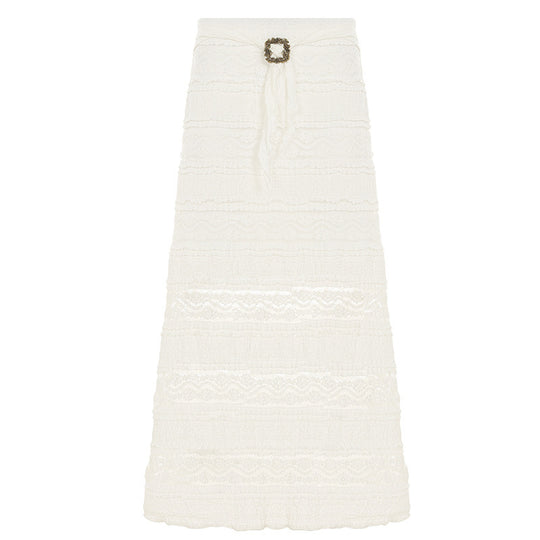 Damen Midirock mit elegantem Rüschensaum und dekorativem Taillengürtel EB