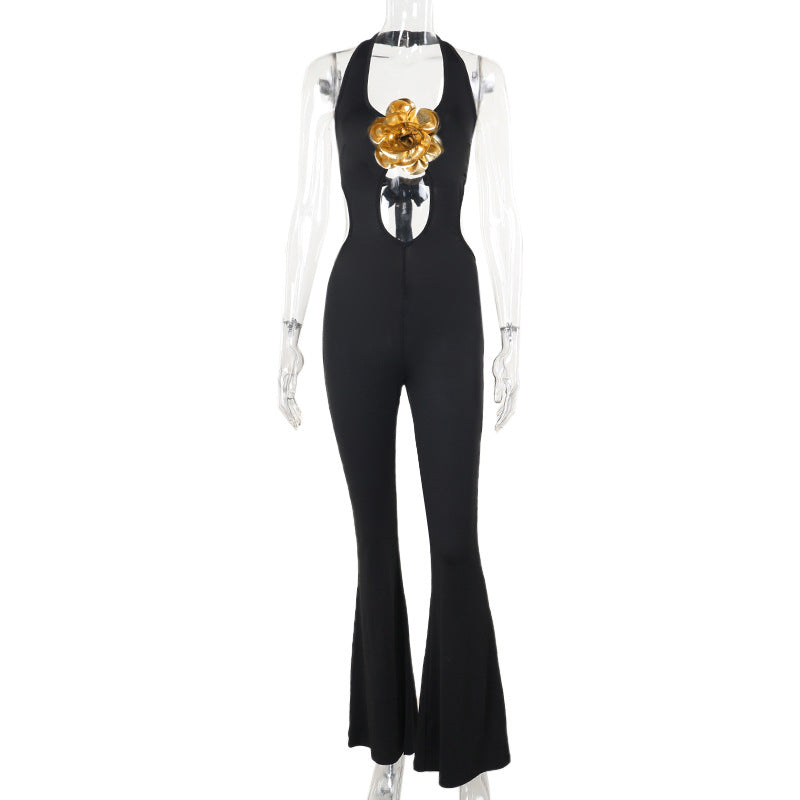 Damen Eleganter und figurbetonter Jumpsuit mit flared Hosen EB