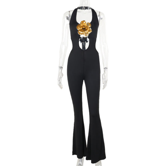 Damen Eleganter und figurbetonter Jumpsuit mit flared Hosen EB