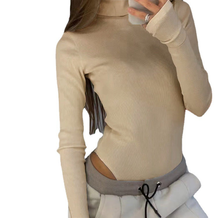 Damen Langärmliges Oberteil mit hohem Kragen und modernen Cut-Outs EB