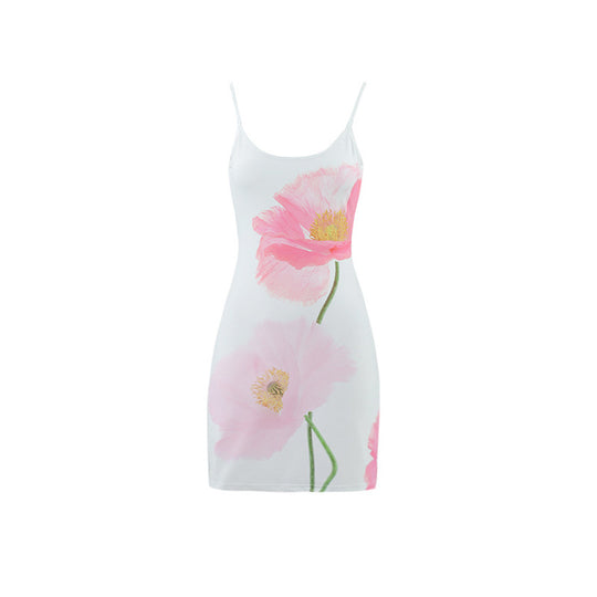 Damen Sommerkleid mit stilvollem Blumendruck und eleganten Spaghettiträgern EB