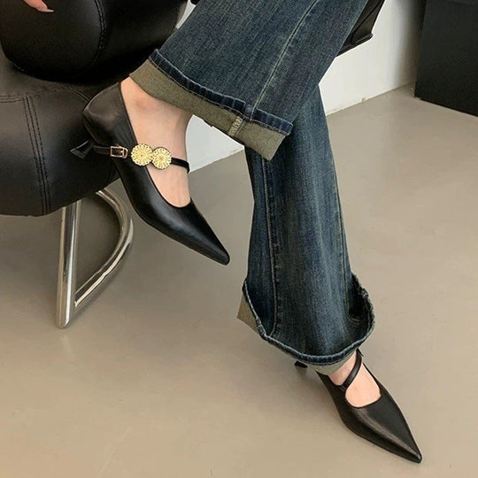 Damen elegante Sling-Pumps mit modischer Schnalle und hochwertigem Leder EB