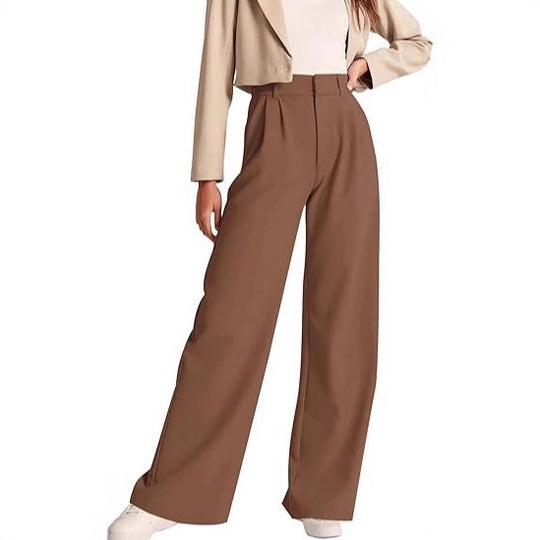 Damen weite High-Waist Hose mit Falten- und Bunddetails EB
