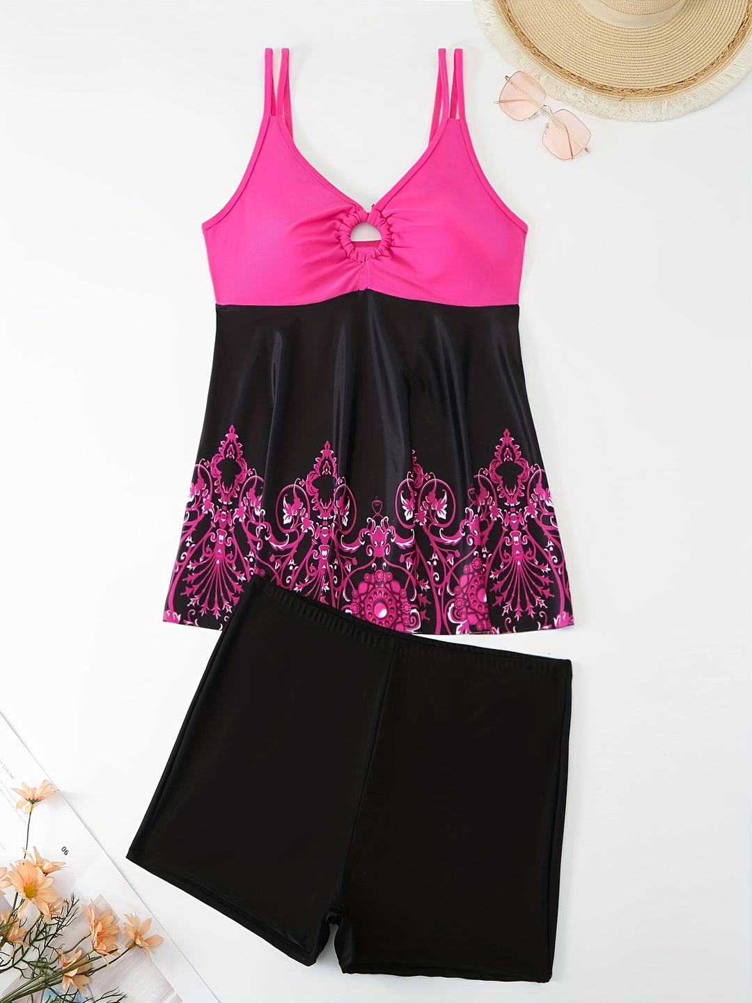 Damen Badeanzug-Set mit elegantem Muster und bequemen Shorts EB