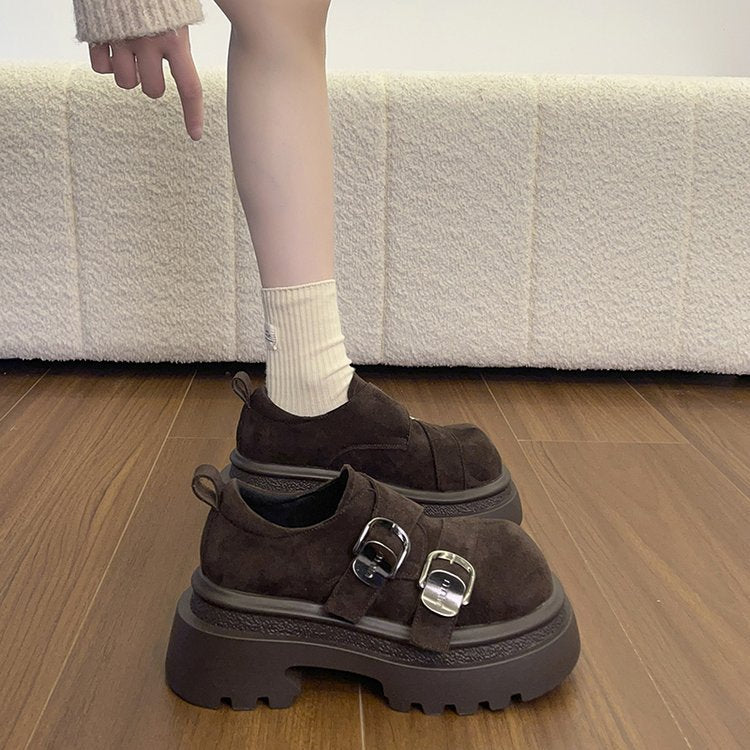 Damen modische Schnürschuhe mit klobiger Gummisohle und auffälligen Schnallen EB