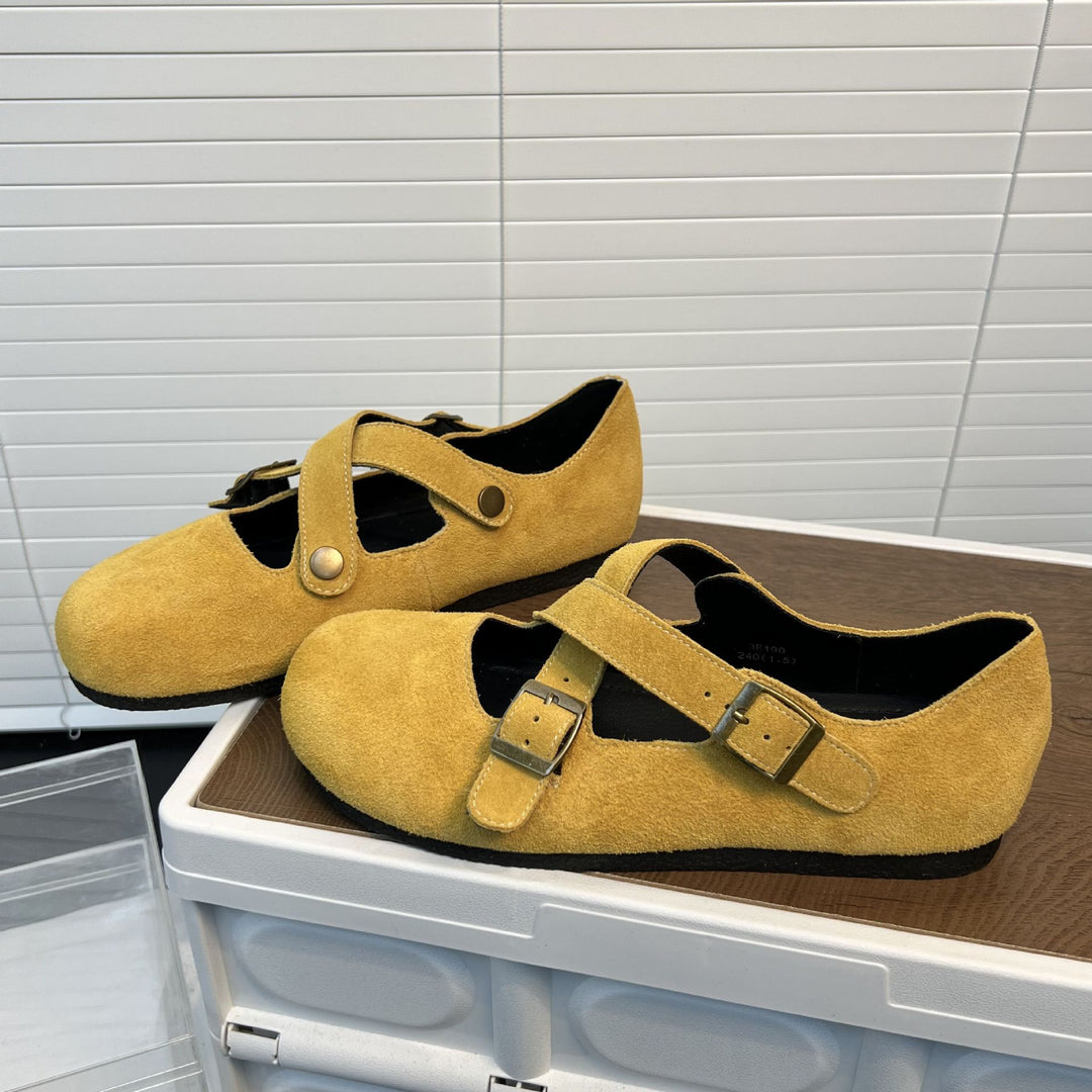 Damen bequeme Clogs mit dekorativem Kreuzriemen und sanfter Wildlederoberfläche EB