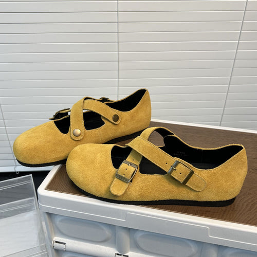 Damen bequeme Clogs mit dekorativem Kreuzriemen und sanfter Wildlederoberfläche EB