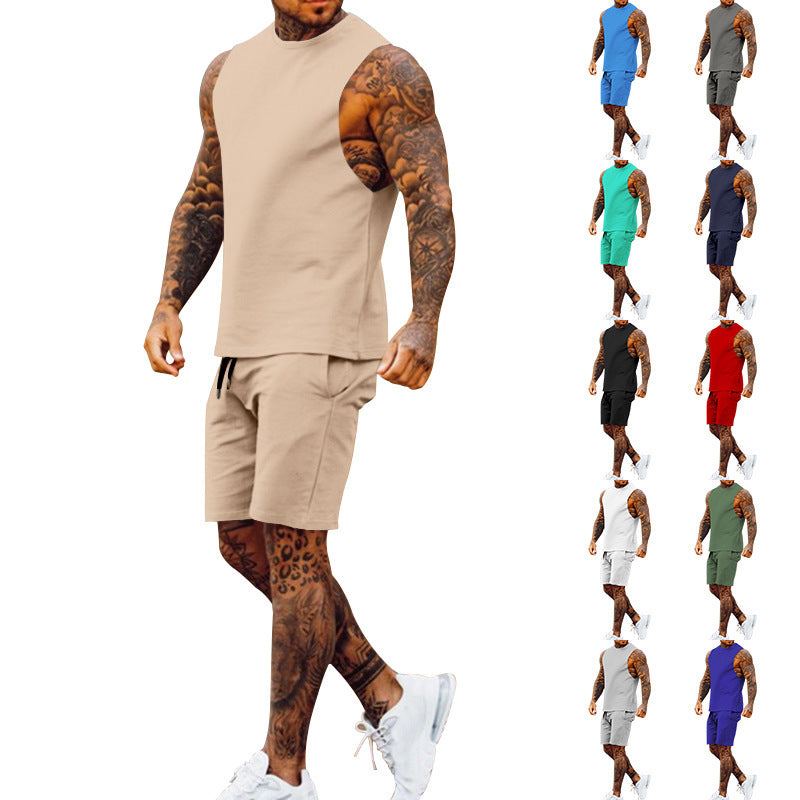 Herren sportliches Tanktop und Shorts-Set mit elastischem Bund EB