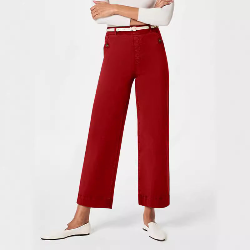 Damen Weite High-Waist Hose mit modischen Knopfdetails EB