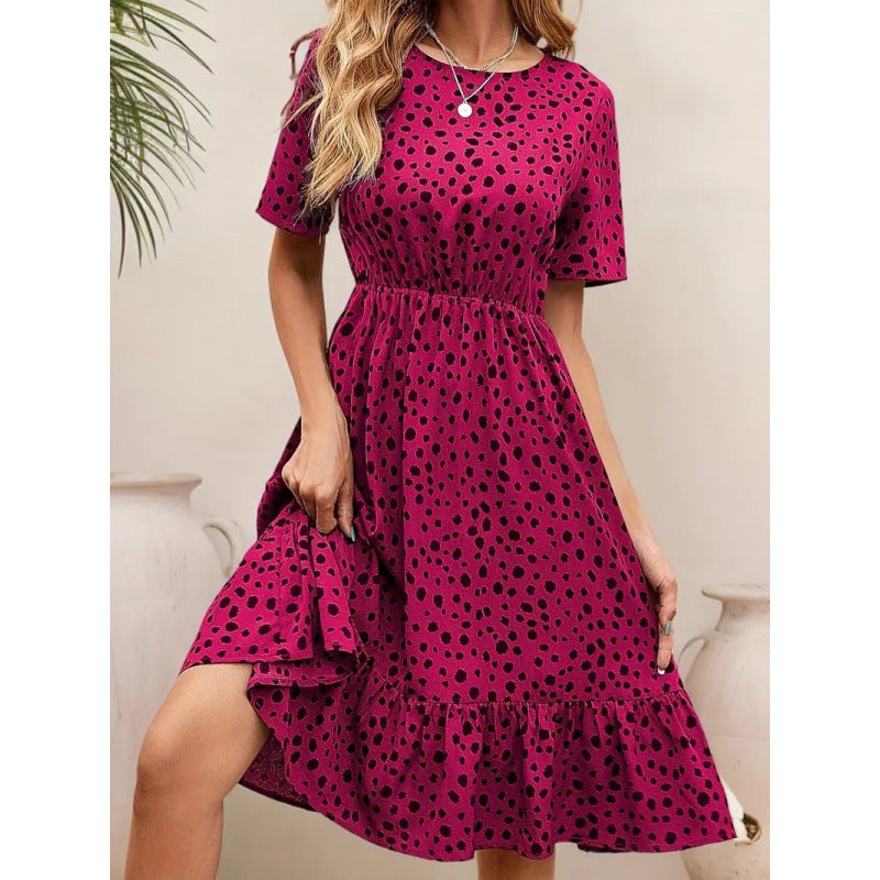 Damen Sommerliches A-Linien Kleid mit Rüschensaum und Punkten EB