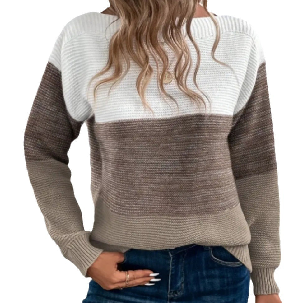 Damen Trendiger Grobstrickpullover mit modernen Farbblockdetails EB