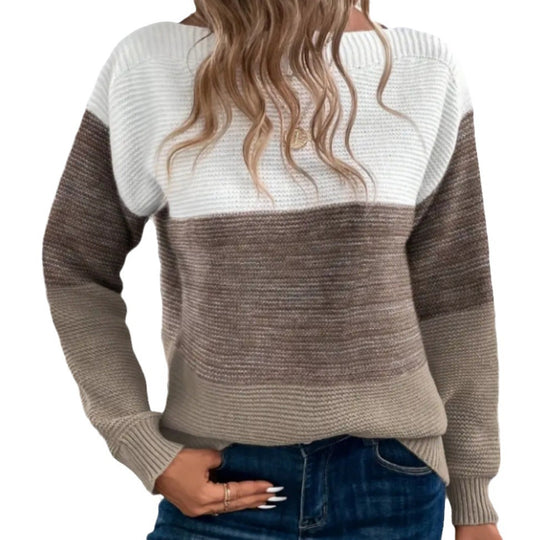 Damen Trendiger Grobstrickpullover mit modernen Farbblockdetails EB