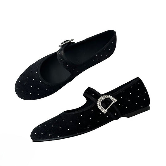 Damen Ballerina-Schuhe mit modischem Riemchen und funkelndem Schmuckdetail EB