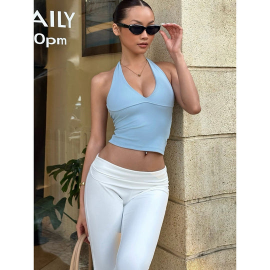 Damen sportliches Cropped-Top mit V-Ausschnitt und figurformendem Schnitt EB