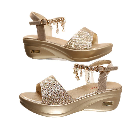 Damen Elegante Sandalen mit funkelndem Design und Plateau EB