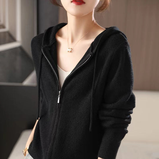 Damen Sportlicher Zip-Hoodie aus feinem Strick EB