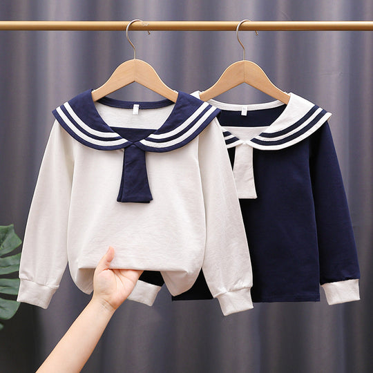 Mädchen Matrosen Sweatshirt mit stylischem Kragen EB