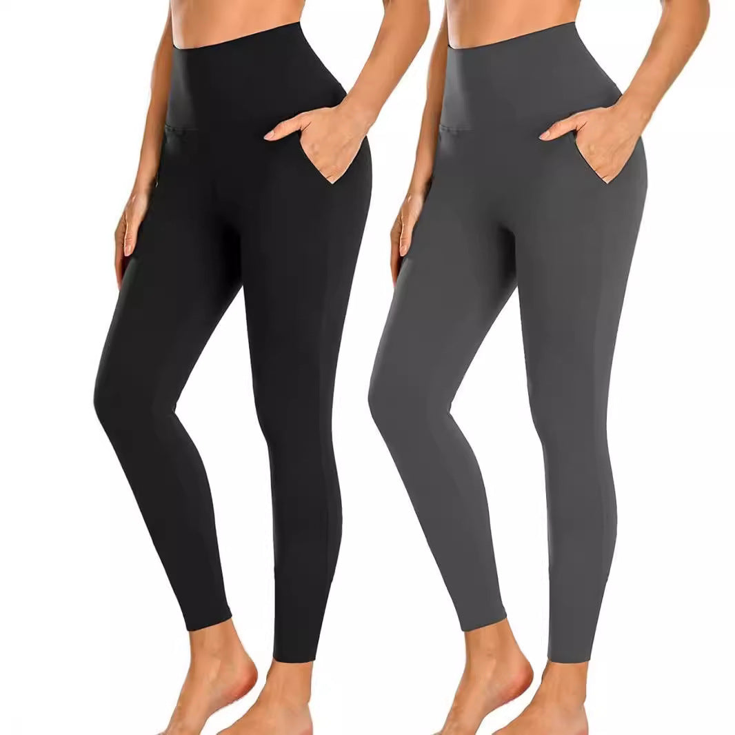 Damen Hochtaillierte Sportleggings mit Taschen EB