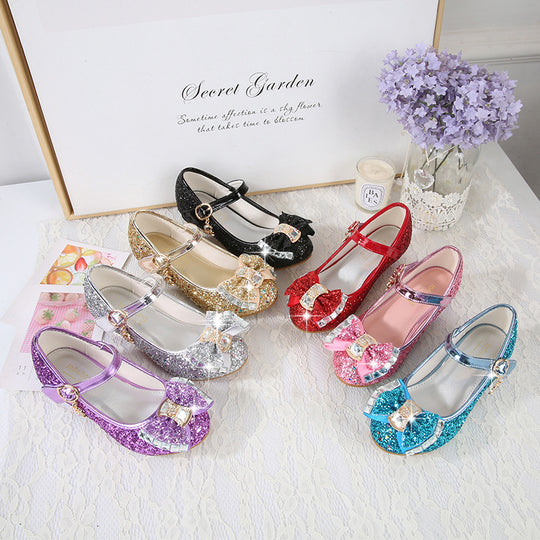 Mädchen Elegante Glitzer Ballerinas mit dekorativer Schleifen- und Strassapplikation EB