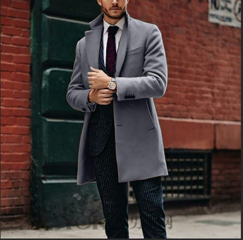 Herren eleganter Wollmantel mit schickem Revers und praktischen Eingrifftaschen EB