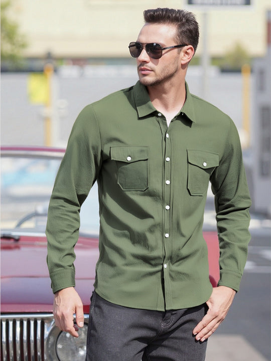 Herren Lässiges Langarmhemd mit praktischen Brusttaschen und modernem Schnitt EB