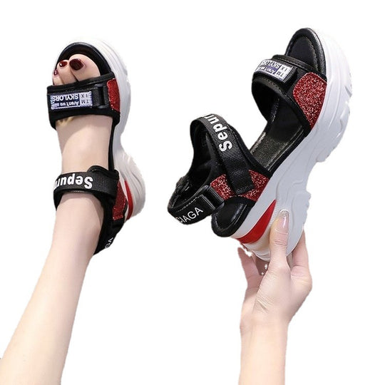 Damen Sportliche Sandalen mit glitzerndem Riemendesign EB
