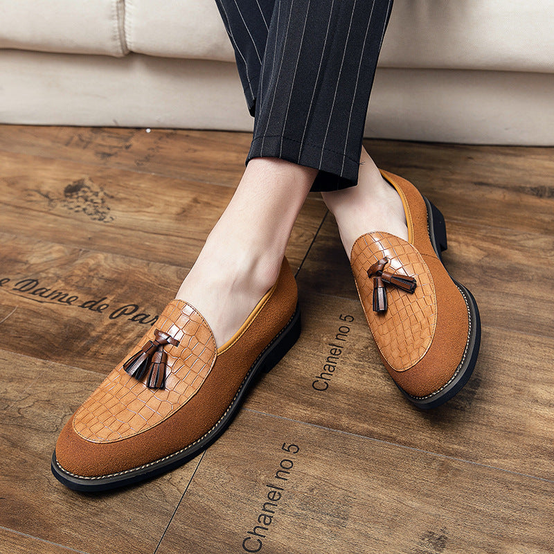 Herren eleganter Quasten-Loafer mit kroko-geprägtem Lederblatt und weichem Veloursaußenmaterial EB