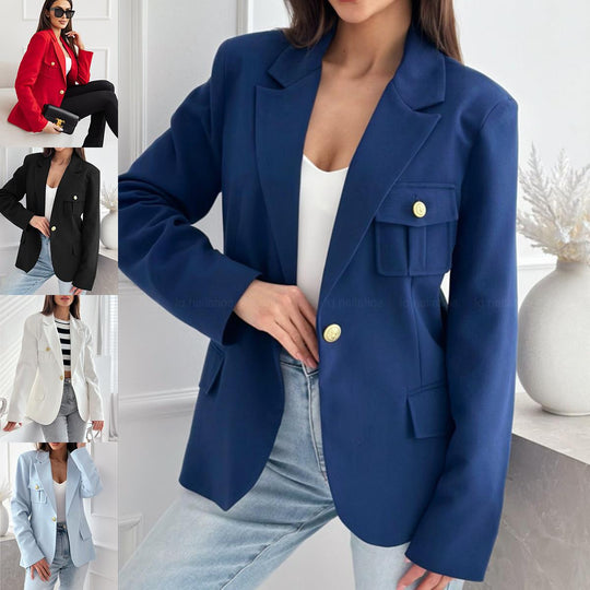 Damen Modischer Blazer mit aufgestickten Taschen und eleganter Knopfleiste EB