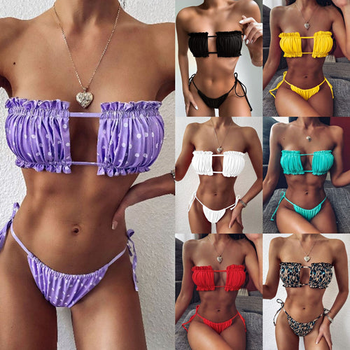 Damen Bandeau-Bikini mit voluminösen Rüschendetails EB