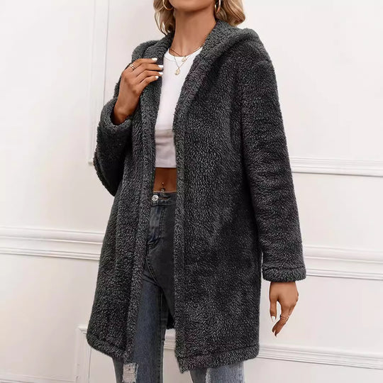 Damen Kuscheljacke mit Kapuze und weich gestricktem Fleece EB