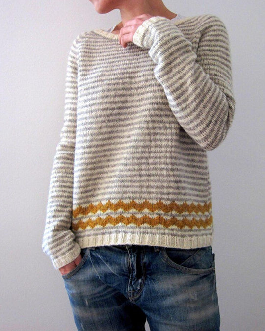 Damen nan gemusterter Norwegerstrickpullover mit weitem Rundhalsausschnitt und lässigem Oversize-Schnitt EB