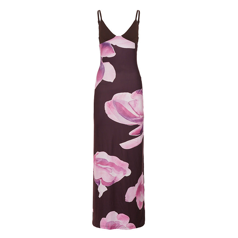 Damen Maxikleid mit floralem Design und schmalen Spaghettiträgern EB