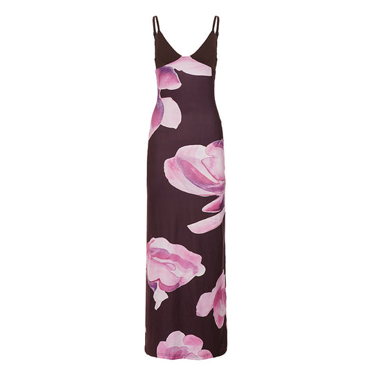 Damen Maxikleid mit floralem Design und schmalen Spaghettiträgern EB