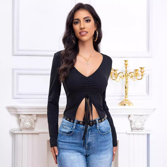 Damen Wrap-Bluse mit Ballonärmeln EB