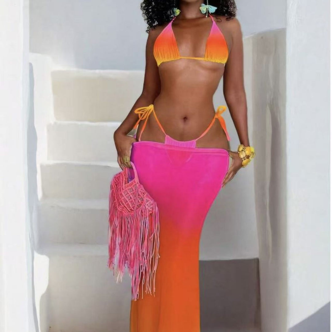 Damen Bikiniset mit modischen Schnürdetails und luftiger Maxikleid-Überwurf EB