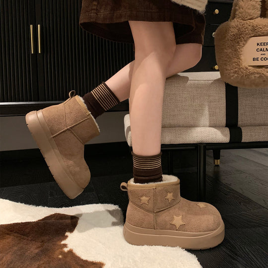 Damen modische Winterboots mit bequemer Sohle und elegantem Sternen-Design EB