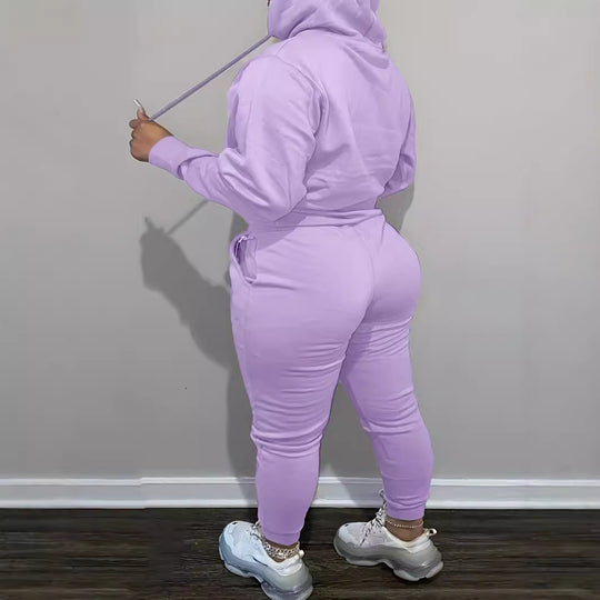Damen nan kuscheliges Hoodie‑und Jogginghose Set mit hohem Kragen, Kängurutasche und tailliertem Bund EB
