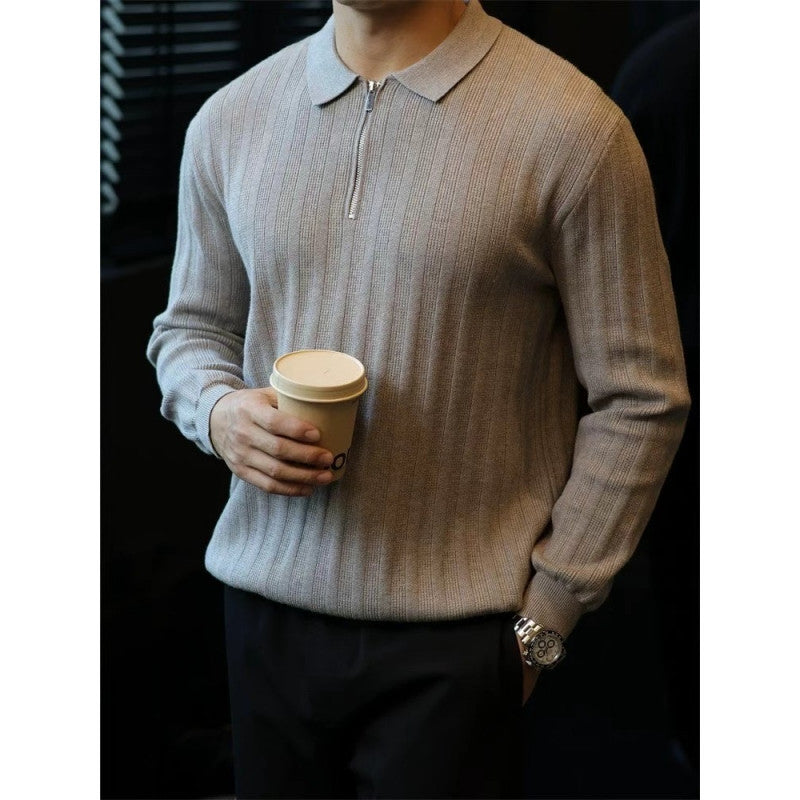 Herren Strickpullover mit Kragen und praktischem Reißverschluss EB