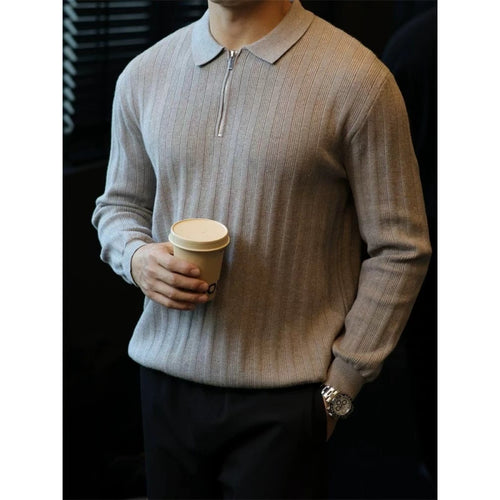 Herren Strickpullover mit Kragen und praktischem Reißverschluss EB