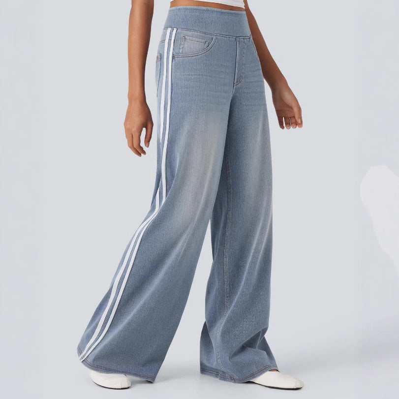 Damen nan weite Sweatpant in Jeansoptik mit seitlichen Kontraststreifen und Komfortbund EB