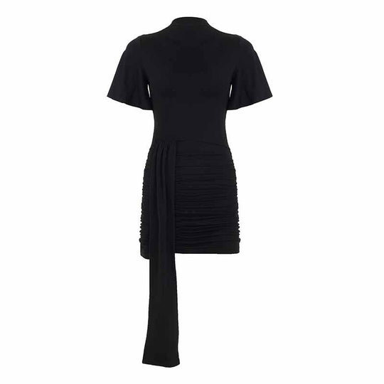 Damen körperbetontes Minikleid mit Raffungen und langen Drapierungen EB